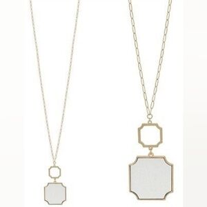 Matte Gold and White Wooden Geometric Necklace